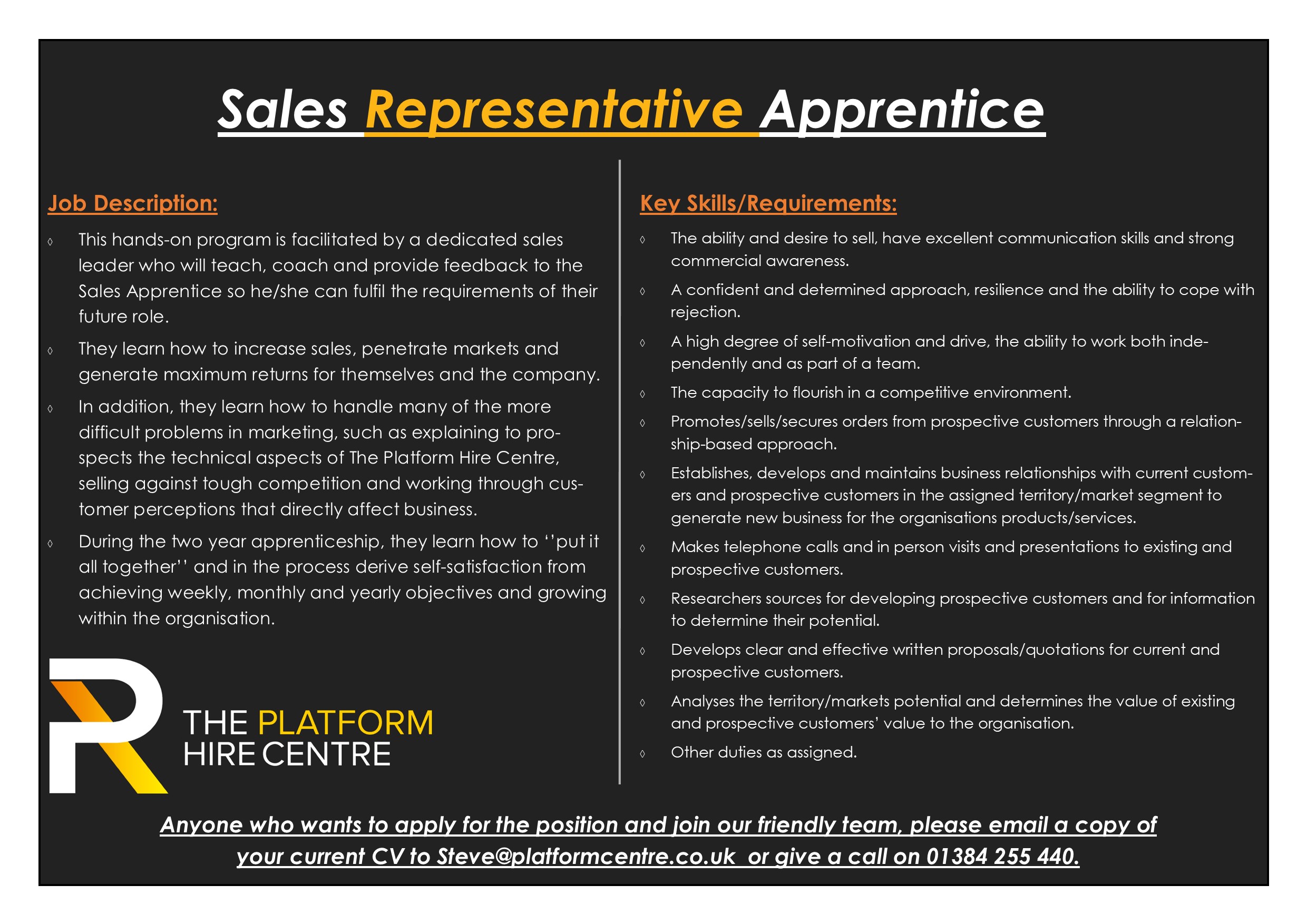 Sales Representative Apprentice Needed Platformcentre